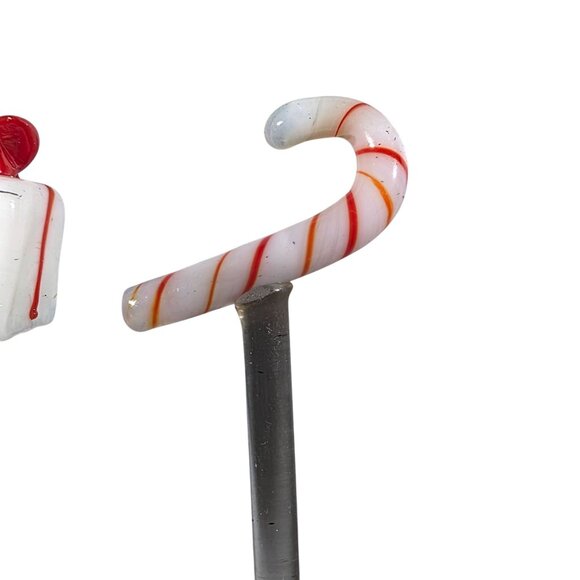 Set Of 5 Christmas Glass Swizzle Sticks With Santa Snowman Candy Cane stirrers - Picture 4 of 7